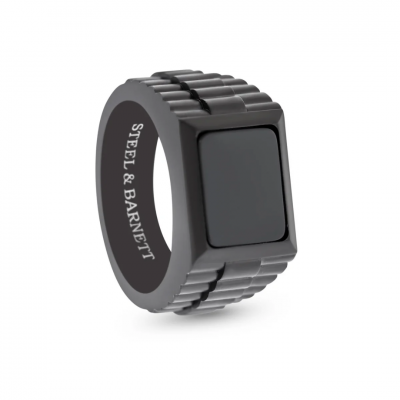 Ανδρικό Δαχτυλίδι Steel & Barnett Hudson Gemstone Black Onyx Collection Ανοξείδωτο Ατσάλι Μαύρος Οψιδιανός SB001