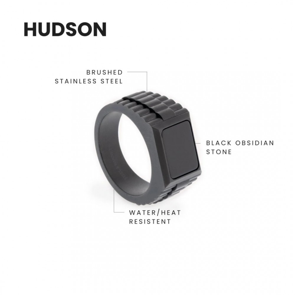 Ανδρικό Δαχτυλίδι Steel & Barnett Hudson Gemstone Black Onyx Collection Ανοξείδωτο Ατσάλι Μαύρος Οψιδιανός SB001