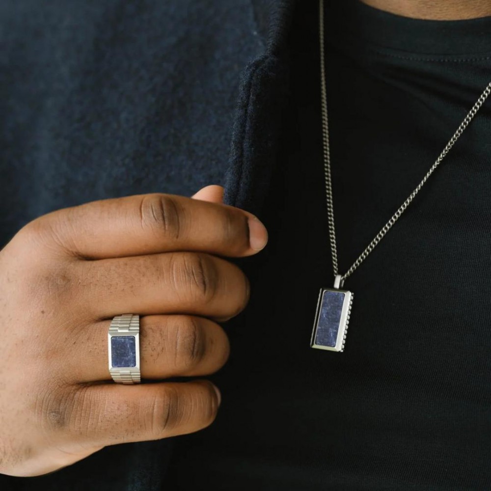 Ανδρικό Δαχτυλίδι Steel & Barnett Hudson Gemstone Silver Collection Ανοξείδωτο Ατσάλι Μπλε Σοδαλίτης SB002