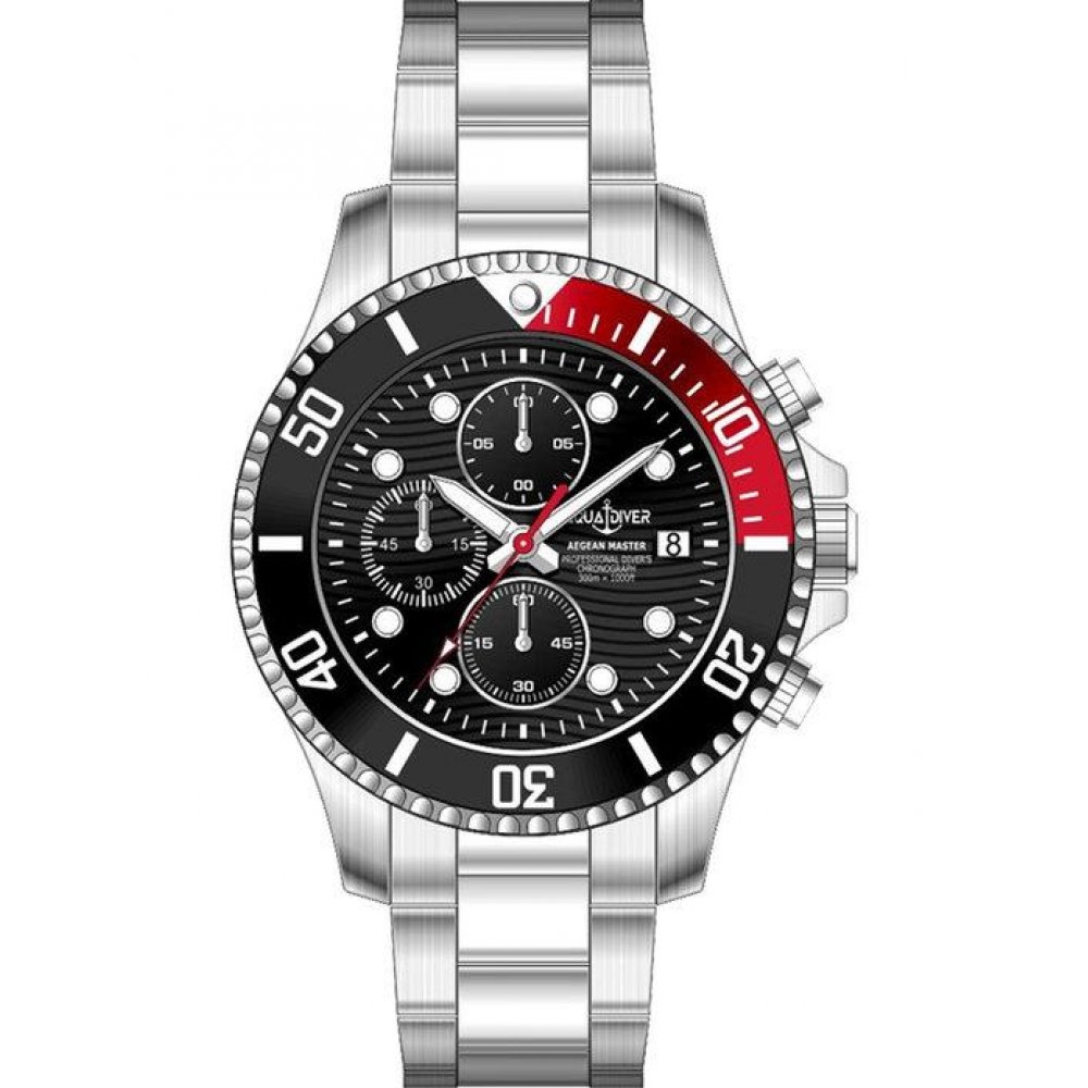 Men's Watch Aquadiver Aegean Master Chronograph 44mm Silver/Red/Black Stainless Steel Bracelet SS15023G198