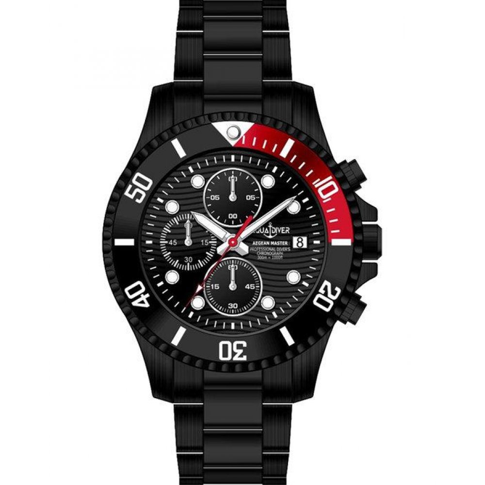 Men's Watch Aquadiver Aegean Master Chronograph 44mm  Black/Red Stainless Steel Bracelet SS15023G203