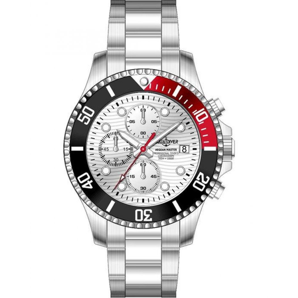 Men's Watch Aquadiver Aegean Master Chronograph 44mm Silver/Red/Black Stainless Steel Bracelet SS15023G205