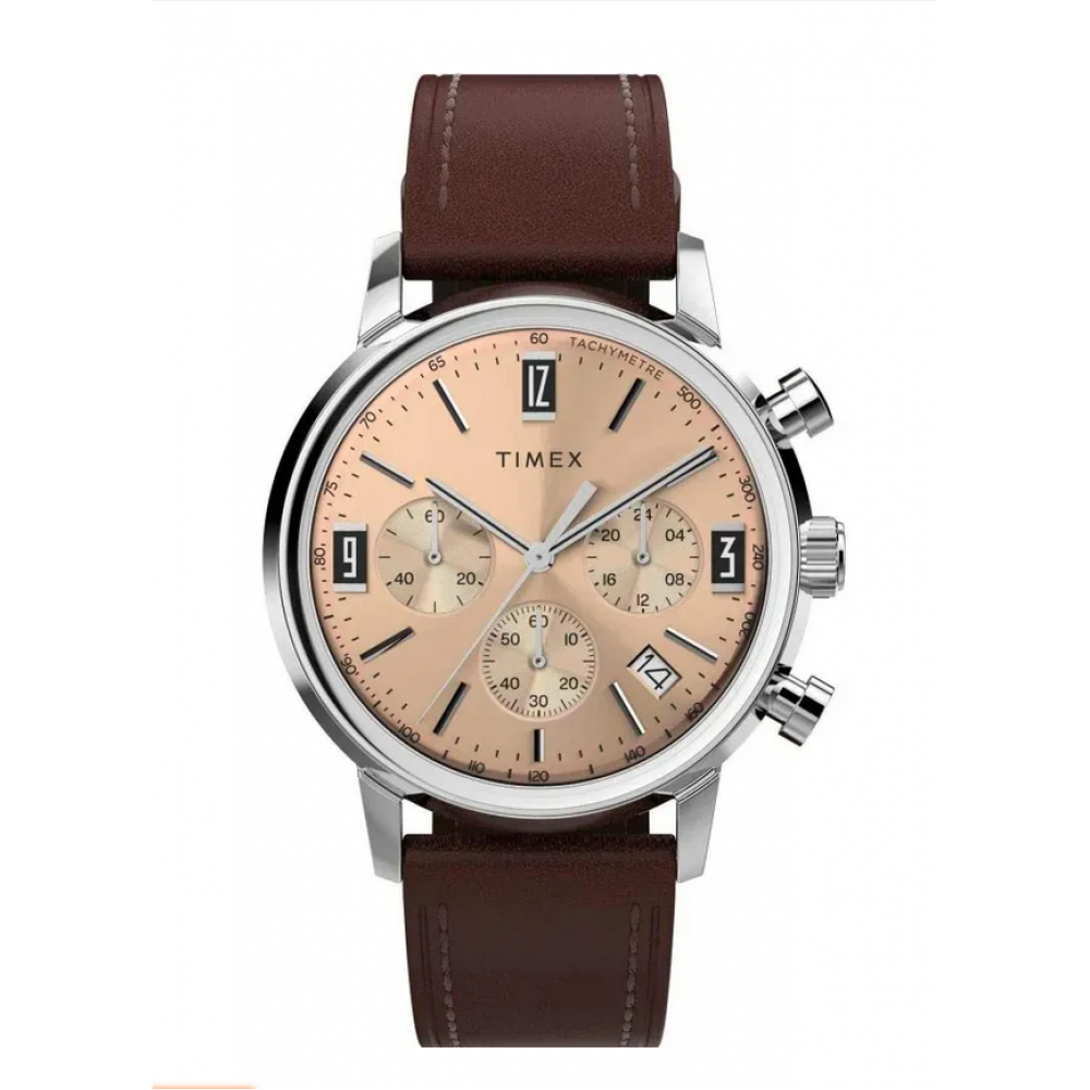 Ανδρικό Ρολόι Timex Marlin Chronograph 40mm Δερμάτινο Λουράκι Καφέ TW2W51400