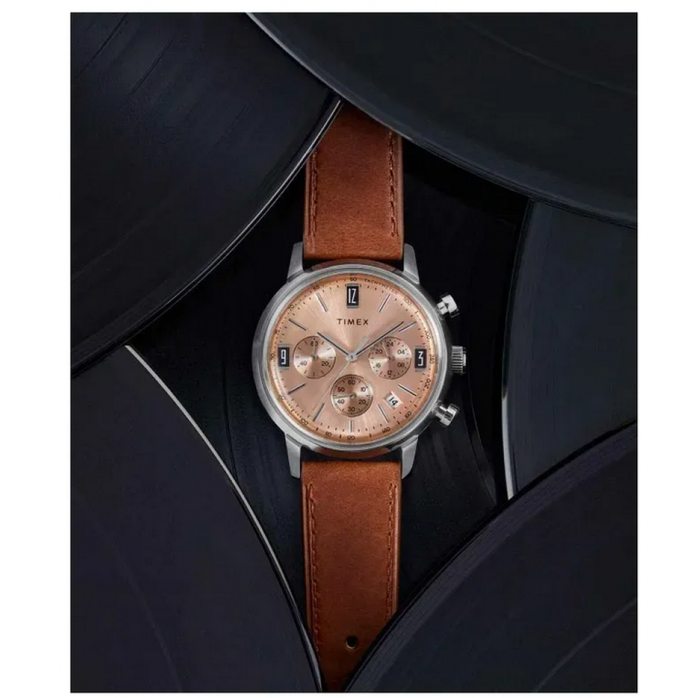 Ανδρικό Ρολόι Timex Marlin Chronograph 40mm Δερμάτινο Λουράκι Καφέ TW2W51400