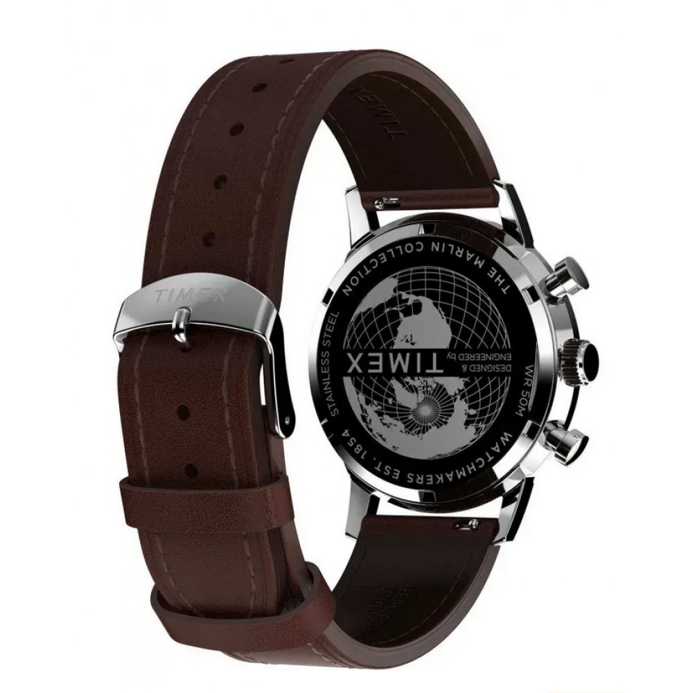 Ανδρικό Ρολόι Timex Marlin Chronograph 40mm Δερμάτινο Λουράκι Καφέ TW2W51400