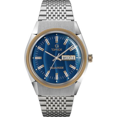  Ανδρικό Ρολόι Timex Q Reissue Ανοξείδωτο Ατσάλι Μπρασελέ Ασημί/Μπλε TW2T80800