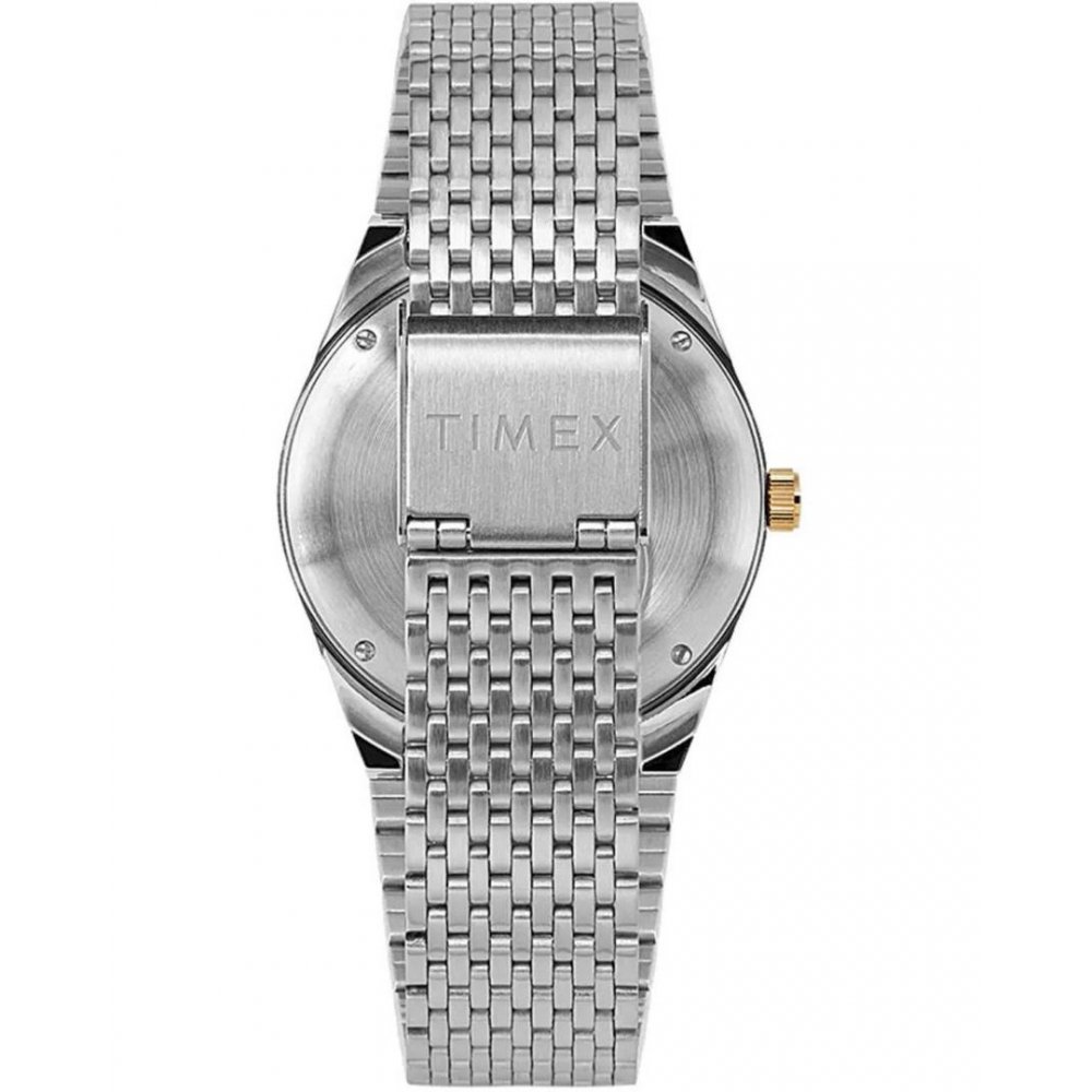 Ανδρικό Ρολόι Timex Q Reissue Ανοξείδωτο Ατσάλι Μπρασελέ Ασημί/Μπλε TW2T80800