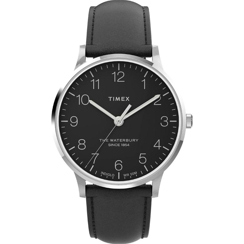 Ανδρικό Ρολόι Timex Waterbury 40mm Δερμάτινο Μαύρο Λουράκι TW2V01500