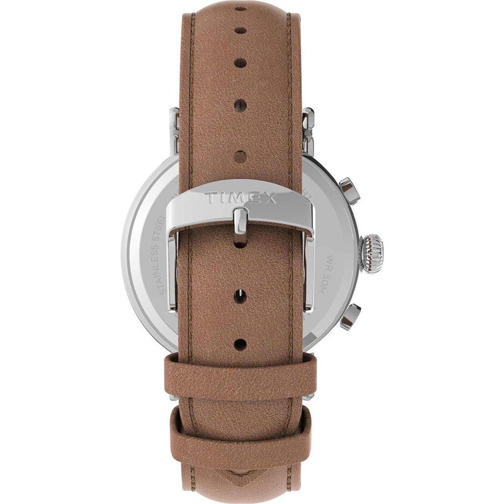 Men's Watch Timex Waterbury Chronograph 41mm Leather Strap Brown/Green TW2V27500