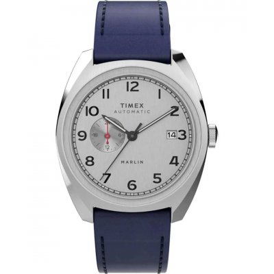 Ανδρικό Ρολόι Timex Marlin Automatic 39mm Δερμάτινο Λουράκι Μπλε /Ασημί TW2V61900