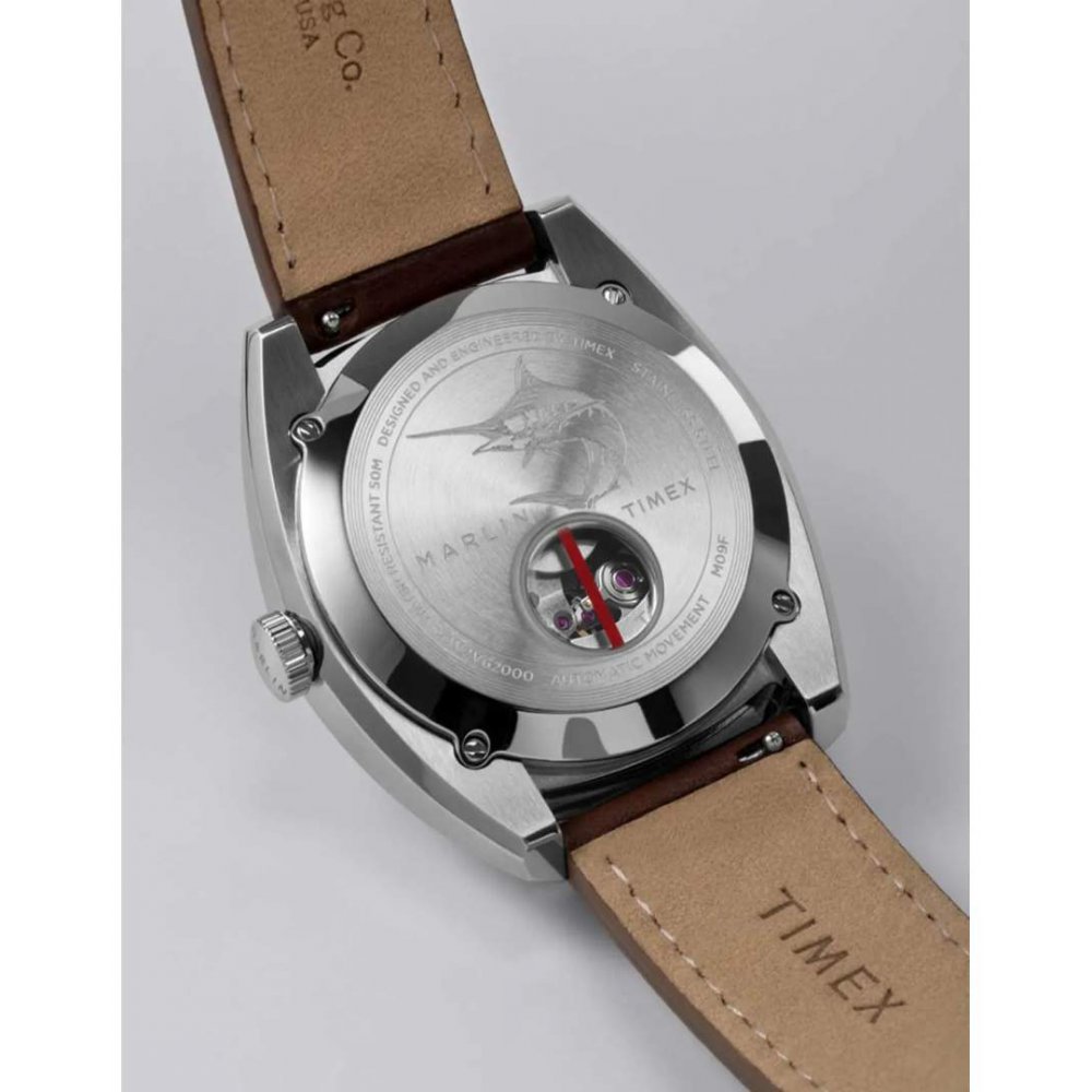 Ανδρικό Ρολόι Timex Marlin Automatic 39mm Δερμάτινο Λουράκι Μπλε /Ασημί TW2V61900