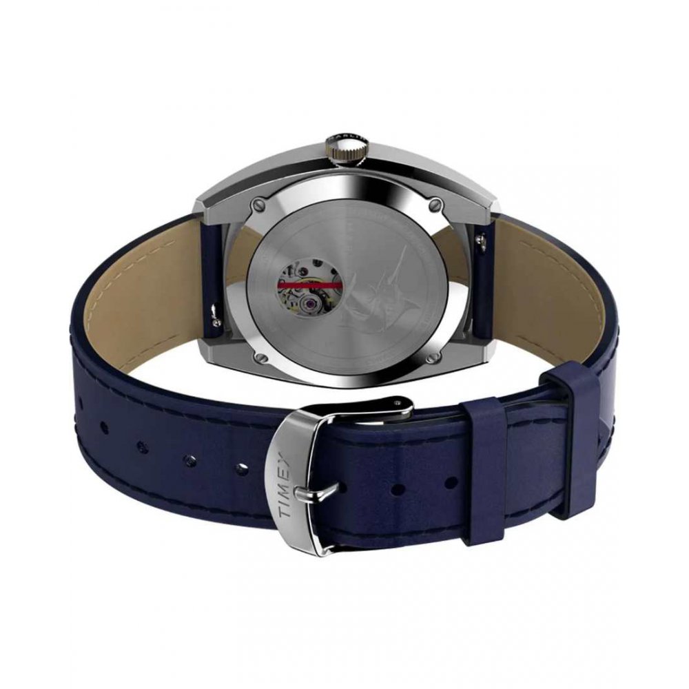 Ανδρικό Ρολόι Timex Marlin Automatic 39mm Δερμάτινο Λουράκι Μπλε /Ασημί TW2V61900