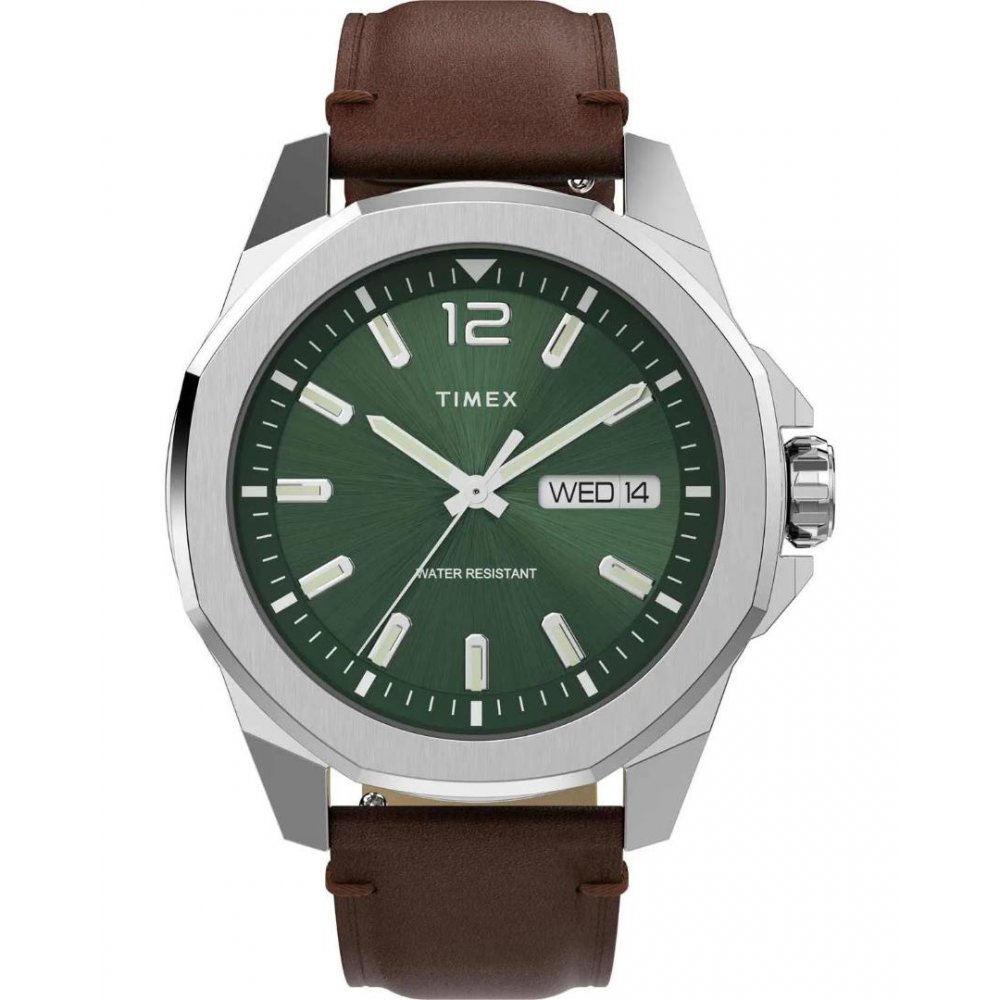 Ανδρικό Ρολόι Timex Trend Essex 46mm Δερμάτινο Λουράκι Καφέ TW2W14000