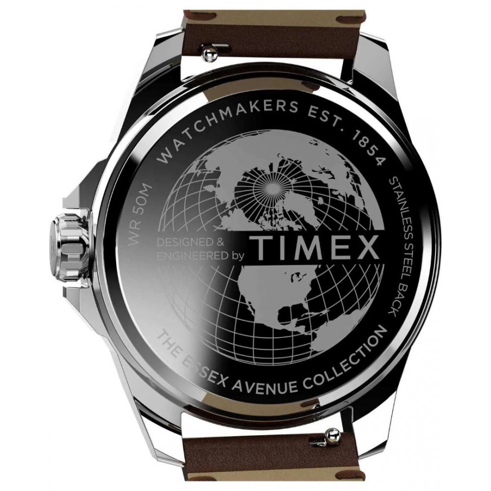 Ανδρικό Ρολόι Timex Trend Essex 46mm Δερμάτινο Λουράκι Καφέ TW2W14000