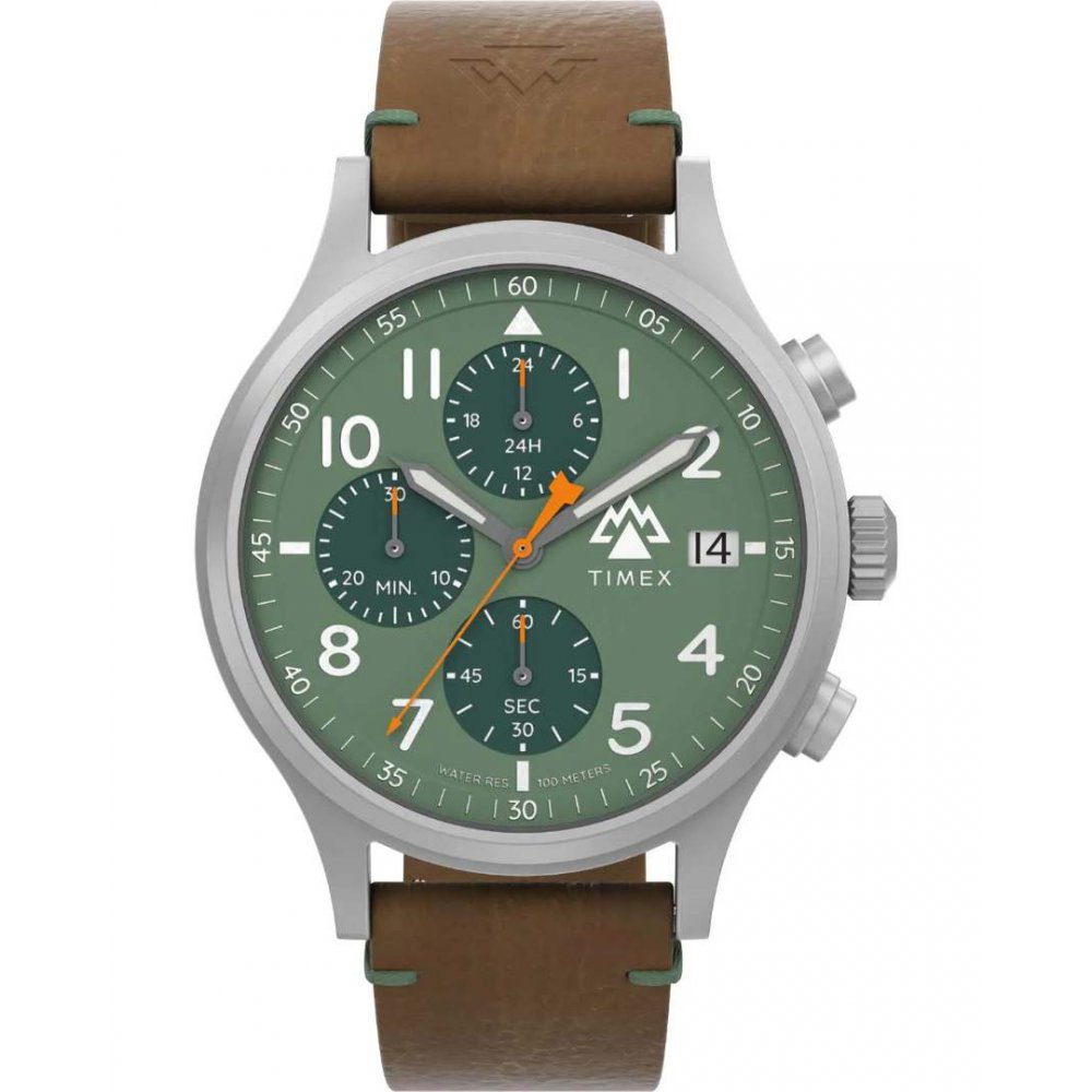 Ανδρικό Ρολόι Timex Expedition North Sierra Chronograph 42mm Biosourced Δερμάτινο Λουράκι Καφέ/Πράσινο TW2W16400