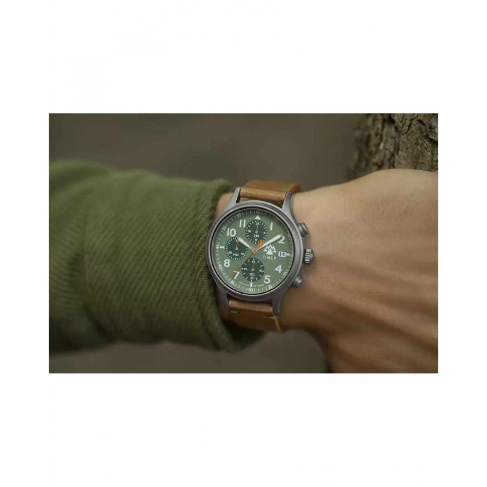 Ανδρικό Ρολόι Timex Expedition North Sierra Chronograph 42mm Biosourced Δερμάτινο Λουράκι Καφέ/Πράσινο TW2W16400