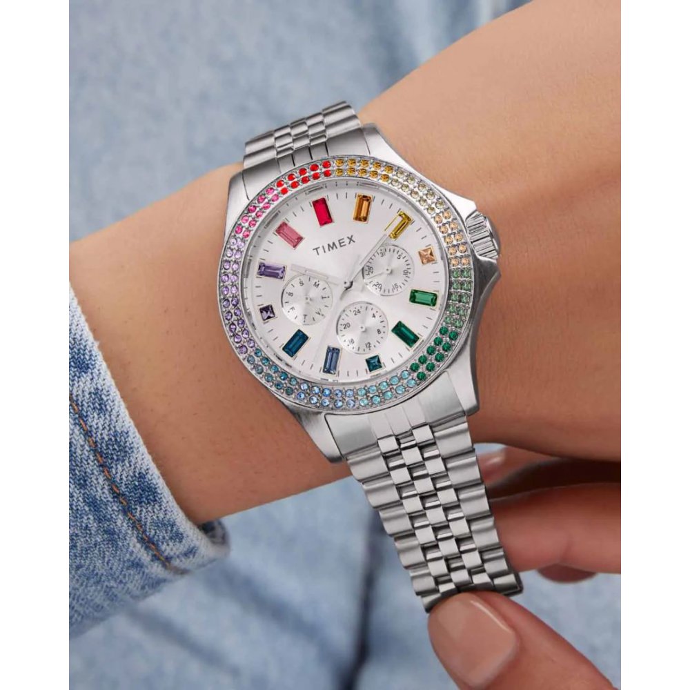Γυναικείο Ρολόι Timex Kaia 40mm Ανοξείδωτο Ατσάλι Μπρασελέ Ασημί Πολύχρωμα Ζιργκόν TW2W33000