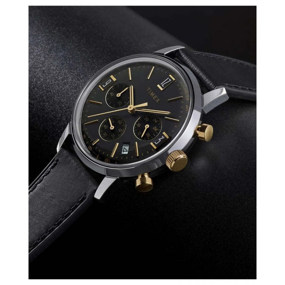 Ανδρικό Ρολόι Timex Marlin Chronograph 40mm Δερμάτινο Λουράκι Μαύρο TW2W51500