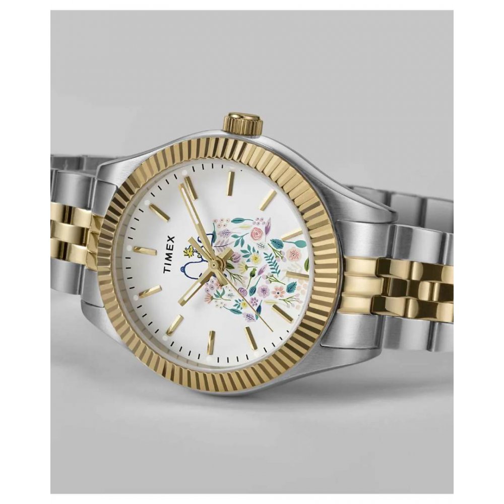 Γυναικείο Ρολόι Timex Legacy X Peanuts 34mm Επιχρυσωμένο Ανοξείδωτο Ατσάλι Μπρασελέ Χρυσό/Ασημί TW2W95100
