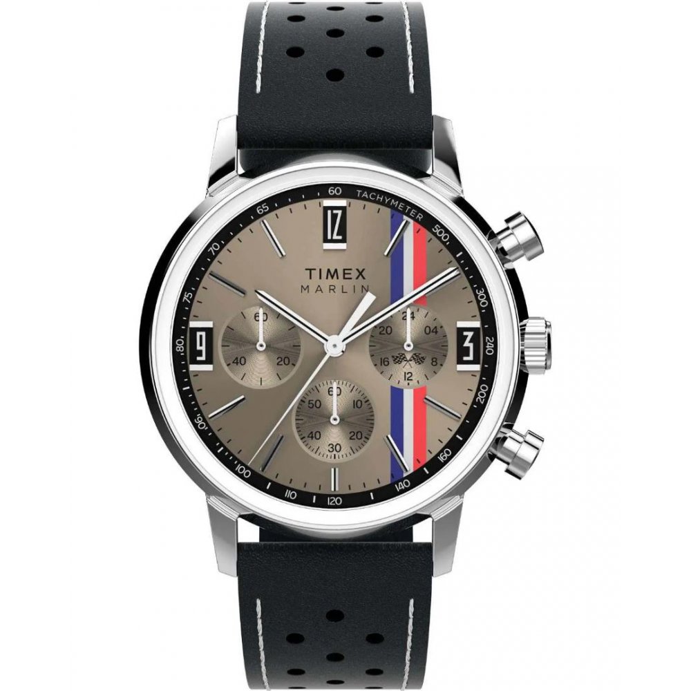 Ανδρικό Ρολόι Timex Marlin Chronograph 40mm Δερμάτινο Λουράκι Μαύρο/Μπεζ TW2W98900