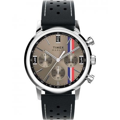Ανδρικό Ρολόι Timex Marlin Chronograph 40mm Δερμάτινο Λουράκι Μαύρο/Μπεζ TW2W98900