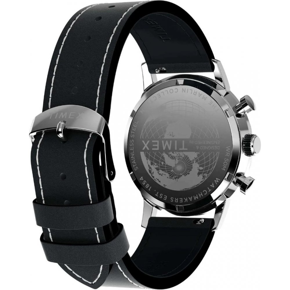 Ανδρικό Ρολόι Timex Marlin Chronograph 40mm Δερμάτινο Λουράκι Μαύρο/Μπεζ TW2W98900