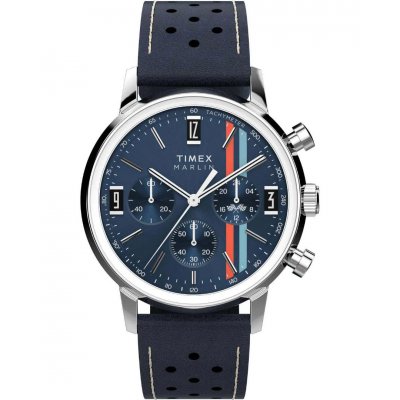0Ανδρικό Ρολόι Timex Marlin Chronograph 40mm Δερμάτινο Λουράκι Μπλε/Ασημί TW2W99000