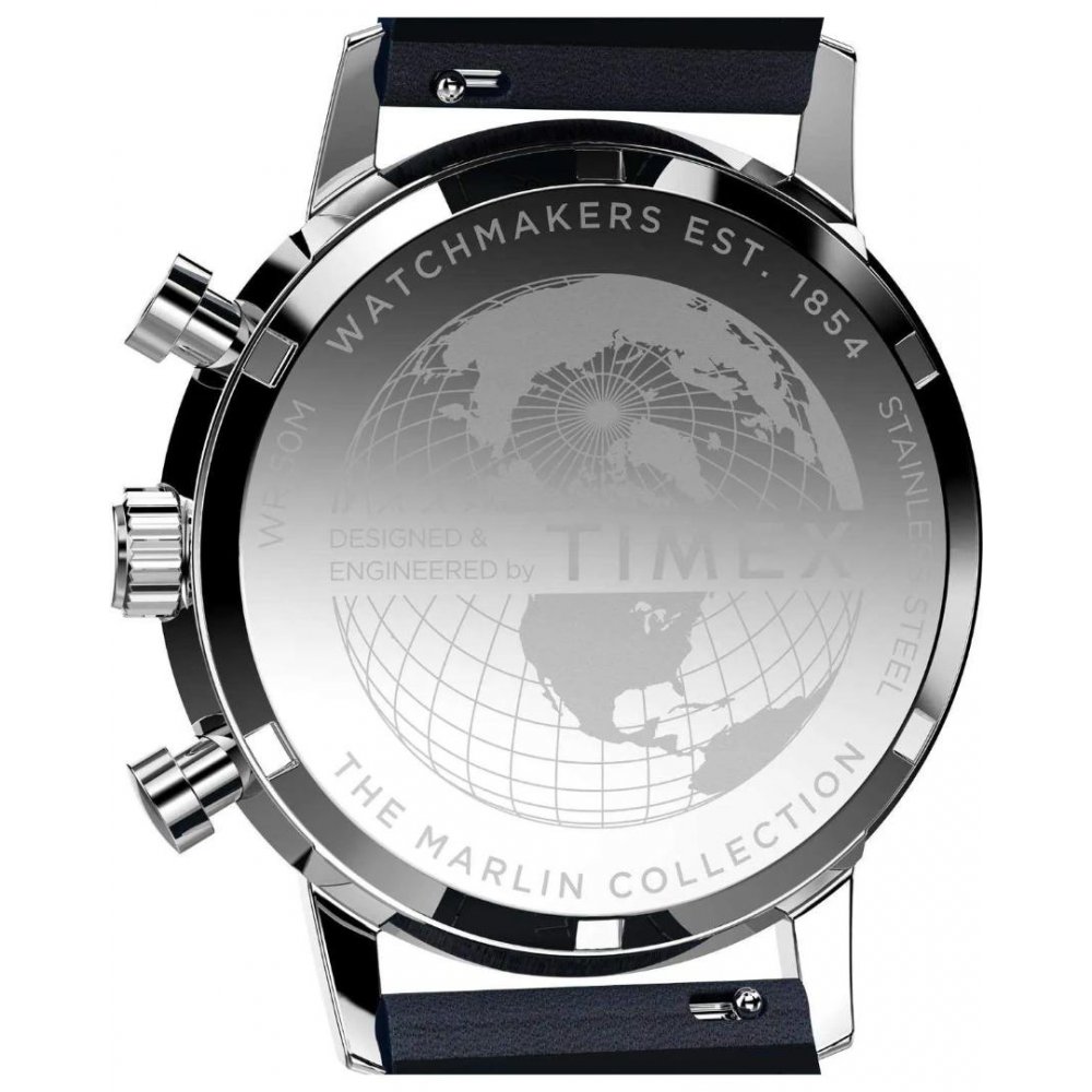 0Ανδρικό Ρολόι Timex Marlin Chronograph 40mm Δερμάτινο Λουράκι Μπλε/Ασημί TW2W99000