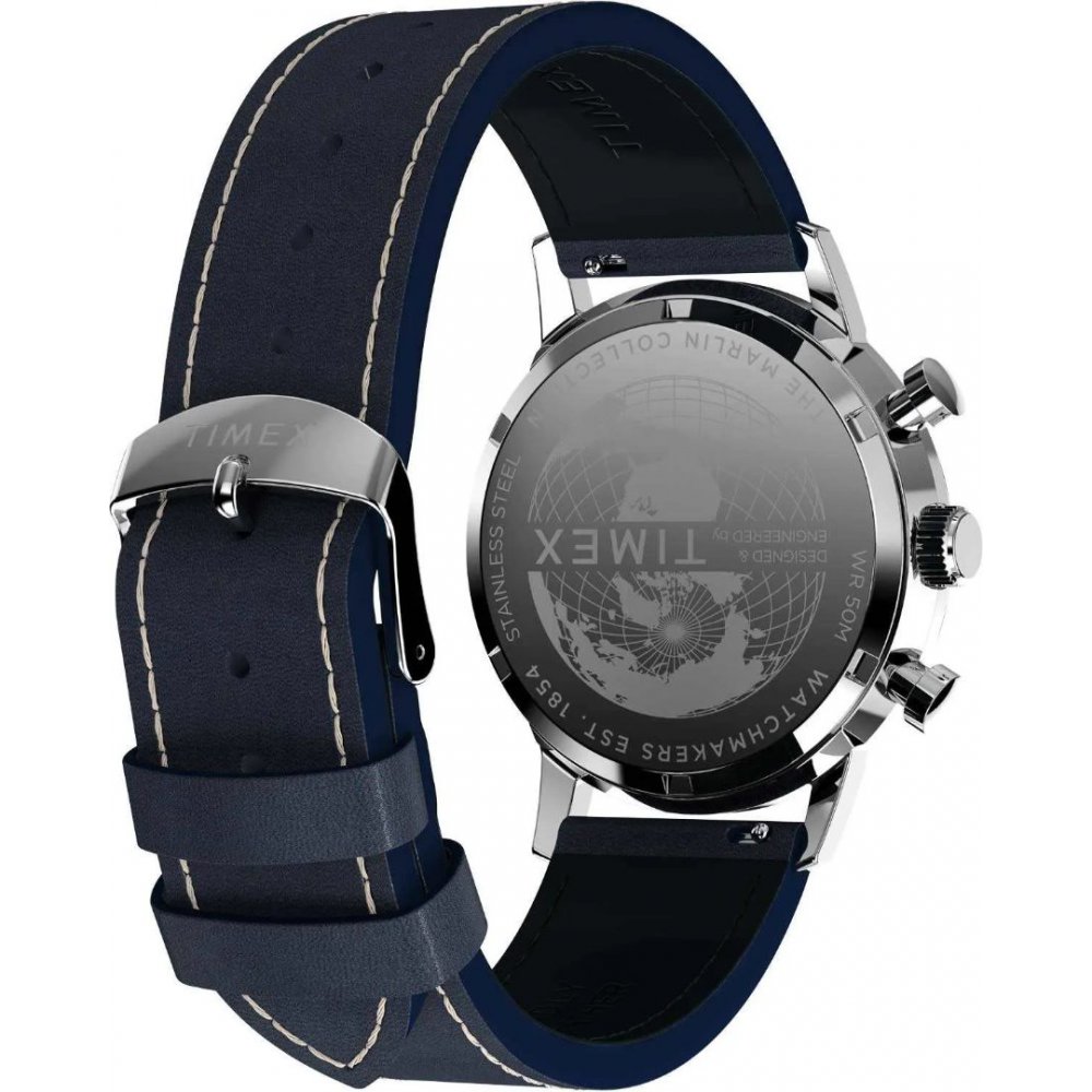 0Ανδρικό Ρολόι Timex Marlin Chronograph 40mm Δερμάτινο Λουράκι Μπλε/Ασημί TW2W99000