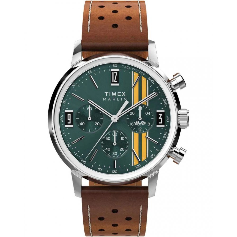 Ανδρικό Ρολόι Timex Marlin Chronograph 40mm Δερμάτινο Λουράκι Καφέ/Πράσινο TW2W99100