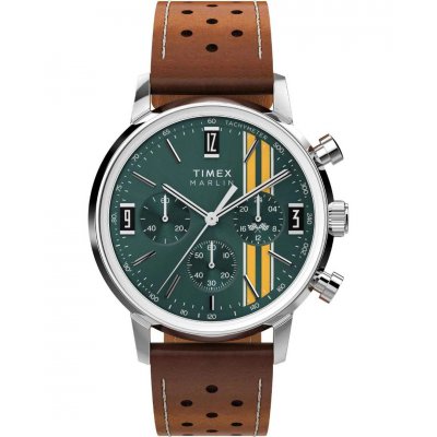 Ανδρικό Ρολόι Timex Marlin Chronograph 40mm Δερμάτινο Λουράκι Καφέ/Πράσινο TW2W99100