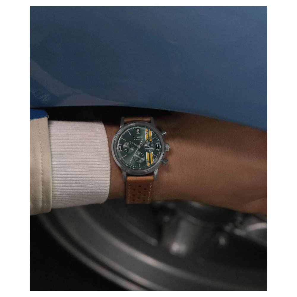 Ανδρικό Ρολόι Timex Marlin Chronograph 40mm Δερμάτινο Λουράκι Καφέ/Πράσινο TW2W99100