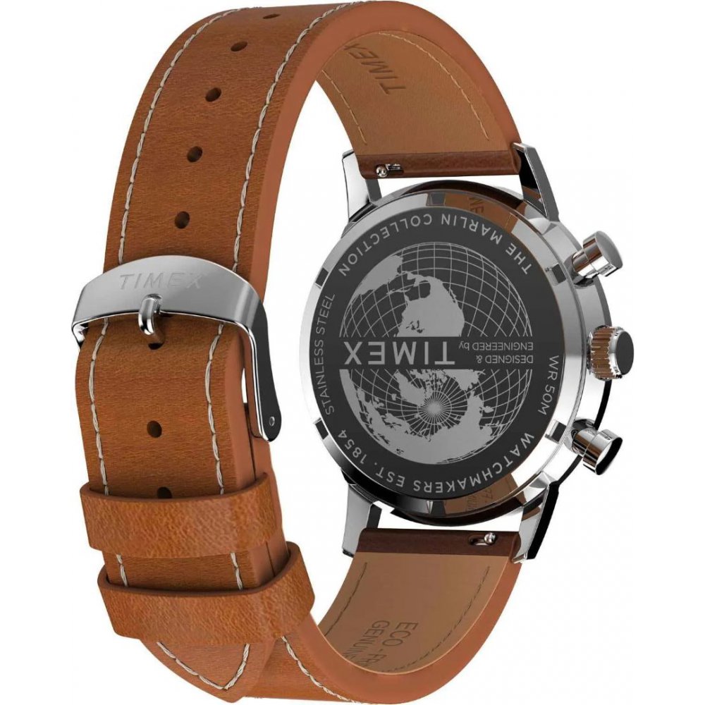 Ανδρικό Ρολόι Timex Marlin Chronograph 40mm Δερμάτινο Λουράκι Καφέ/Πράσινο TW2W99100