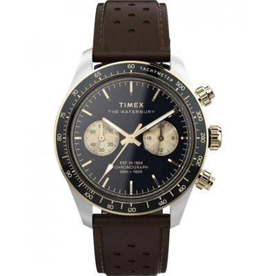 Ανδρικό Ρολόι Timex Waterbury Heritage Chronograph 39mm Ανοξείδωτο Ατσάλι Δερμάτινο Λουράκι Καφέ TW2Y24100