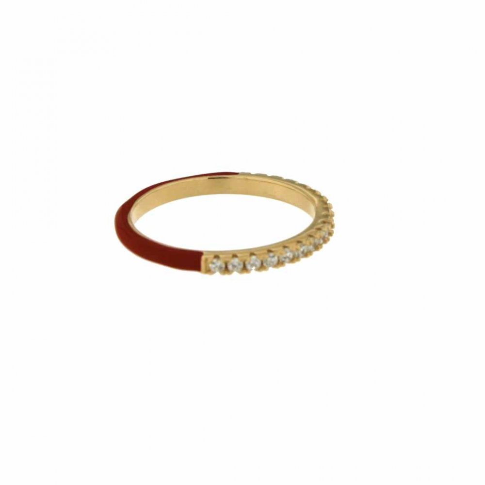 Woman's Ring Verita Gold Plated Sterling Silver Red Enamel White Zirconia 10127025