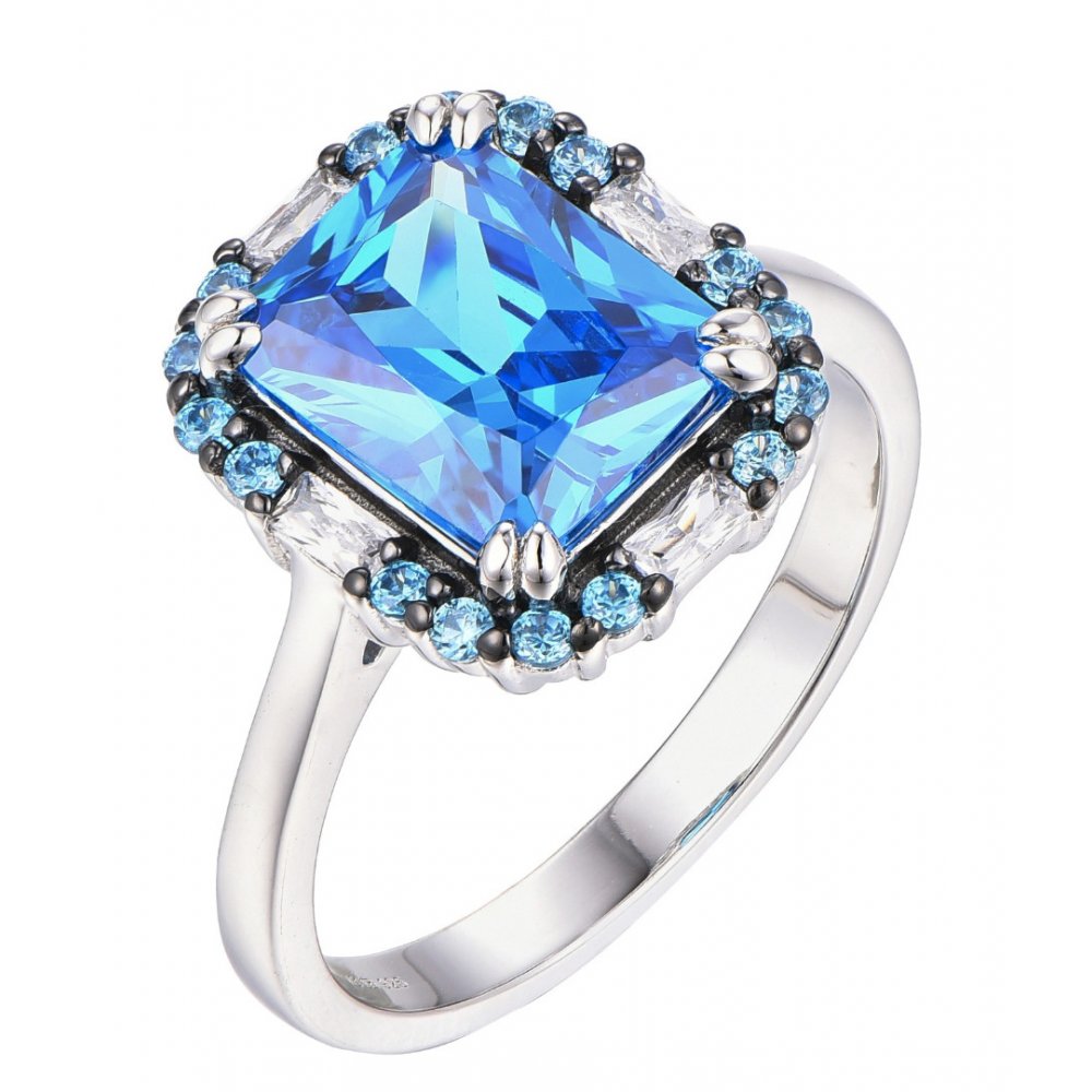 Woman's Ring Verita 925 Sterling Silver Blue White Zirconia 10128735