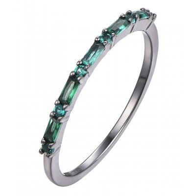 Woman's Ring Verita Rhodium Plated Sterling Silver Green Zirconia 10128760