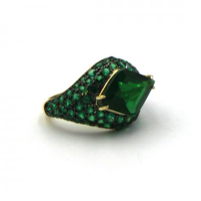 Woman's Ring Verita Gold Plated Sterling Silver Green Zirconia 10140617